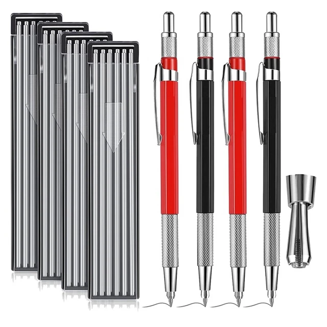 4 pz matita con 48 pz ricarica rotonda argento, set matite per lavorazione del legno con P7O9