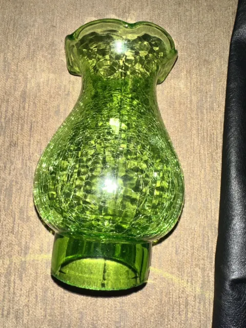 Vintage GREEN  Crackle Glass Hurricane Chimney Lamp Shade Globe 7" x 3"