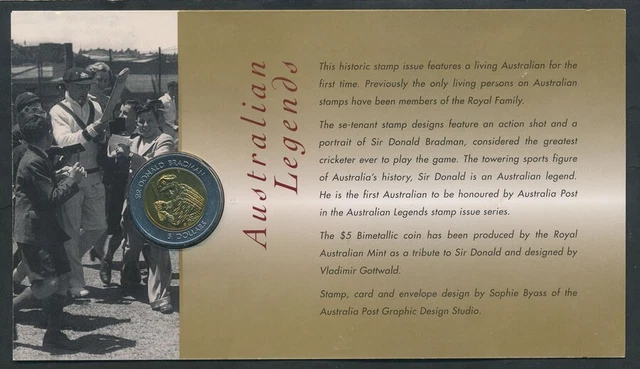 Australia: 1997 $5 Sir Donald Bradman Bimetal Coin in presentation Card