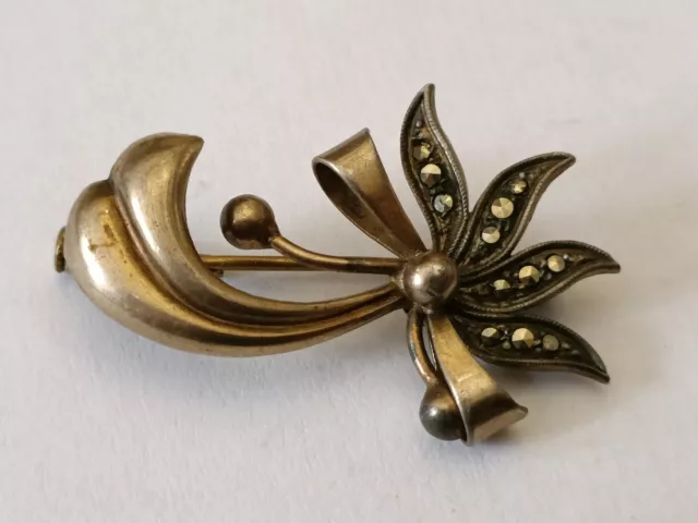 Ancienne Broche Argent Massif & Marcassite Vermeil Bijoux Vintage 3,7 g