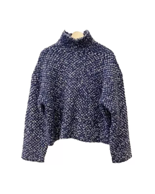 3.1 Phillip Lim Womens Boucle Jacquard Mock Neck Sweater Size XS Navy Oversized