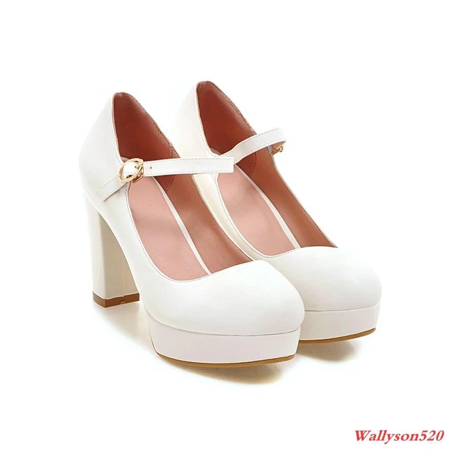 Womens Platform High Block Heels Dress Buckle Court OL Casual Shoes Pumps