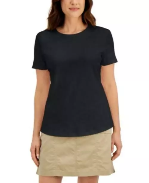 MSRP $13 Karen Scott Cotton Short-Sleeve Crewneck Top Black Size Small