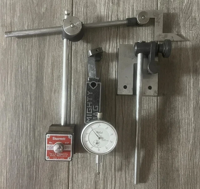 Vtg Starrett No. 657 Magnetic Base , Mighty Mag, Teclock  .001” -.5”  Lot