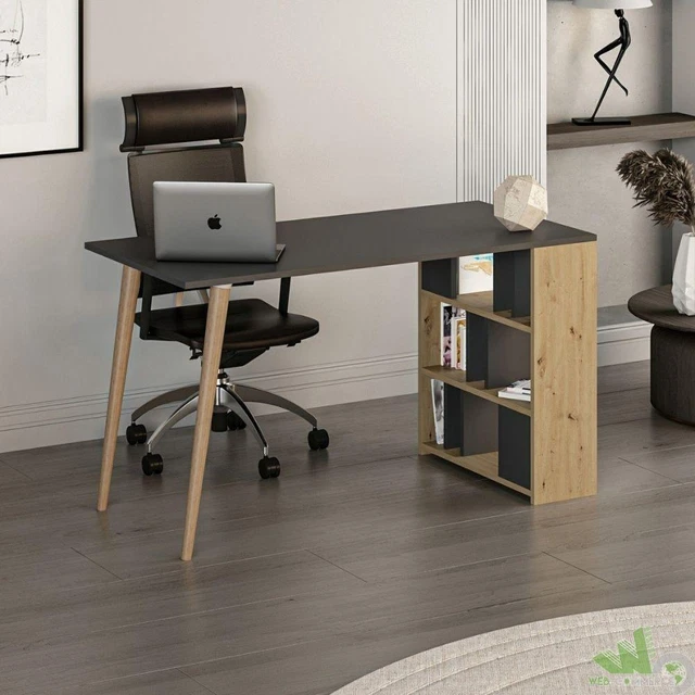 SCRIVANIA CON LIBRERIA LATERALE NOCE ANTRACITE 120x60x74 CM RIPIANI UFFICIO