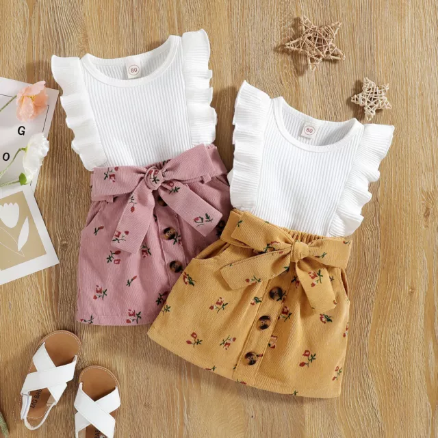 Toddler Girls Outfits Clothes Casual Party T-shirt Tops+Skirts Shorts Dress Set