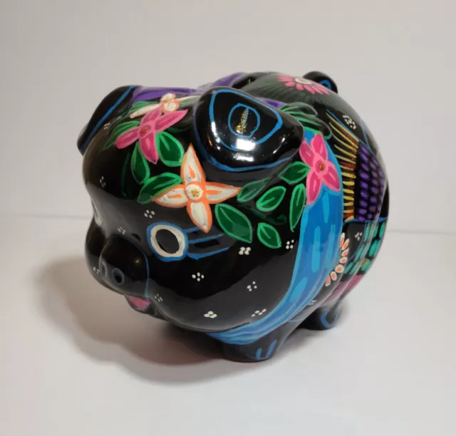 Mexican Talavera Hand painted pig piggy bank folk art clay