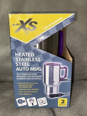Auto XS Heated Stainless Steel 16 Oz Travel Mug 12V Power Outlet