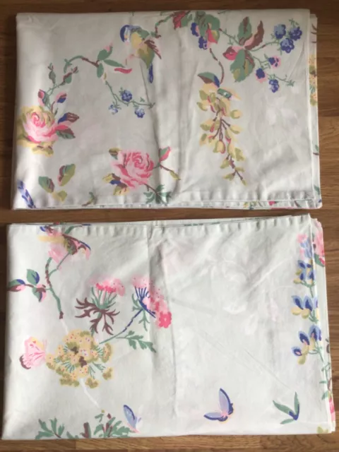 USED 2 Housewife Pillowcases Cath Kidston Birds & Roses Blue Cotton Percale