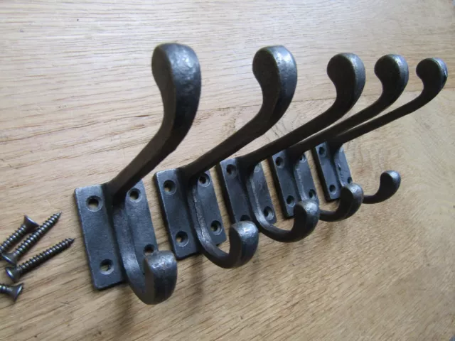 5 x classic cast iron Rustic hat and coat hooks vintage retro victorian hooks