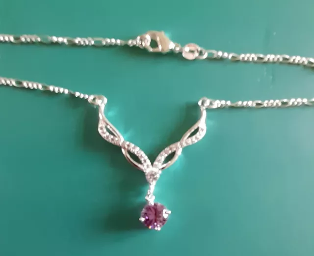 Vintage Silver and Marcasite Necklace with Amethyst Stone 3