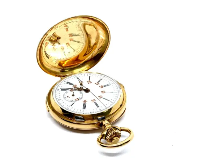 Antike Hartmann Taschenuhr Gold 14K mit Viertelstunden Repetition, OVP