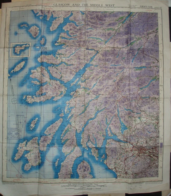 WW2 (1943) RAF / Army map entitled "GLASGOW AND THE MIDDLE WEST"