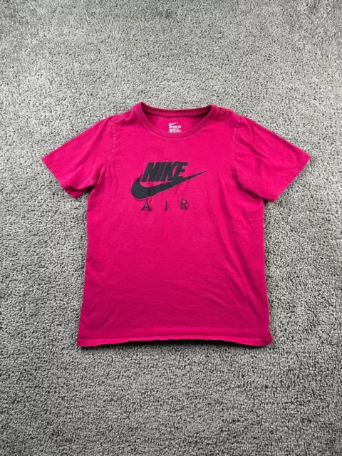 Nike Shirt Girls Large Pink Black Swoosh Logo Athletic Cut Cotton Kids FLAW