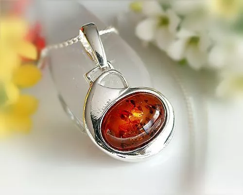 Bernstein Anhänger Silber 925 cognac braun oval echt Sterlingsilber bz48