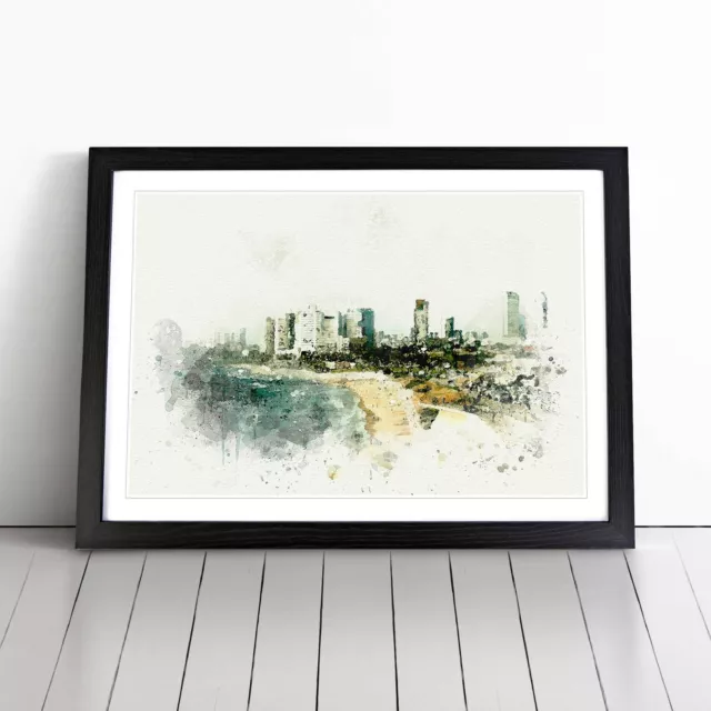 Tel Aviv Israel Skyline In Abstract Seascape Wall Art Print Framed Picture