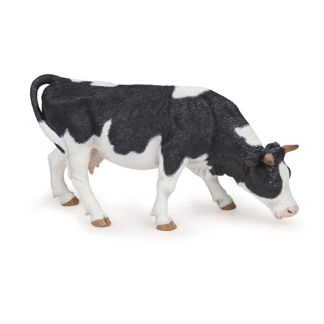 PAPO Farmyard Friends Black & White Grazing Cow Toy Figure, Black/White (51150)
