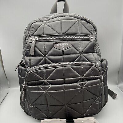 TWELVElittle 12 Companion Backpack Diaper Bag Gray Zippered Pockets Quilted Used
