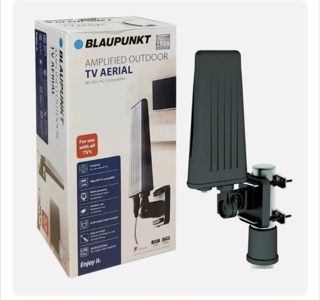 New Blaupunkt Amplified Outdoor TV Aerial With Signal Booster & 4G Caravan Home