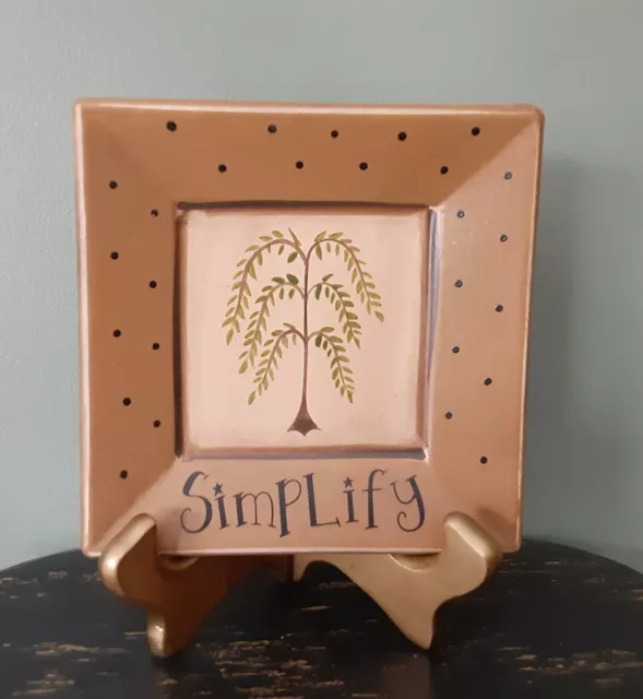 Simplify Primitive Folk Art Willow Tree PLATE Wood 6" Square Country Rustic