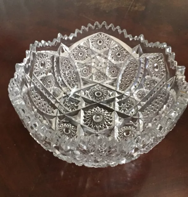 Vintage Deep Cut Crystal Serving Bowl Decorative with Sawtooth Edge