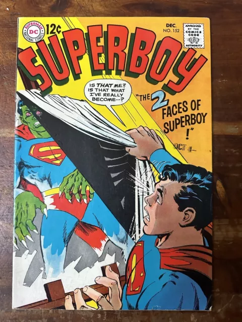 Superboy 152 FN 6.0 Fine Neal Adams Cover Art 1968 Silver Age DC Comics Superman