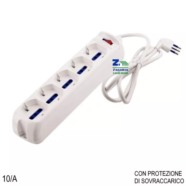 Multipresa 5 Posti Con Protezione Di Sovraccarico Con Interruttore 10 A