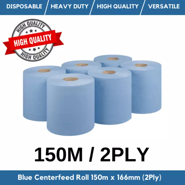Centrefeed Blue White Rolls 2ply Embossed Paper Hand Towels 150m Centrefeed Roll