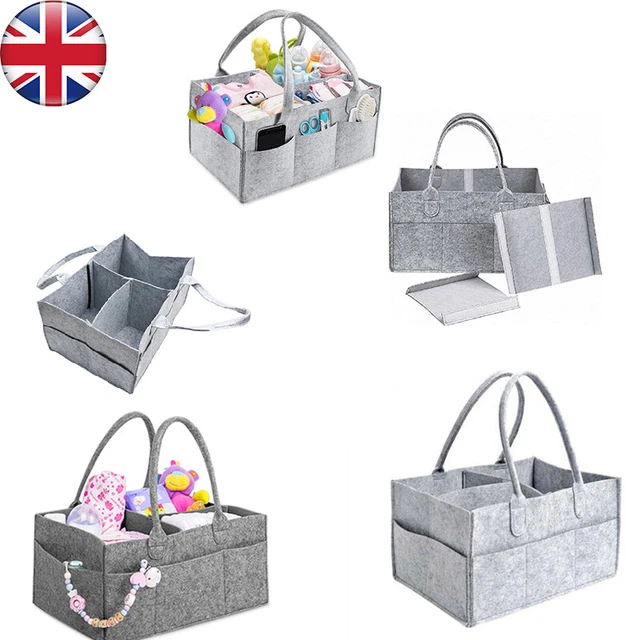 Felt Baby Diaper Organizer Caddy Changing Nappy Kids Storage Carrier Bag Grey UK