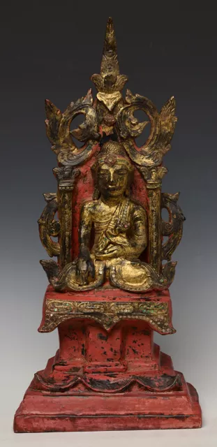 Early 19th Century, Antique Burmese Paper Mache' Seated Buddha on The Throne