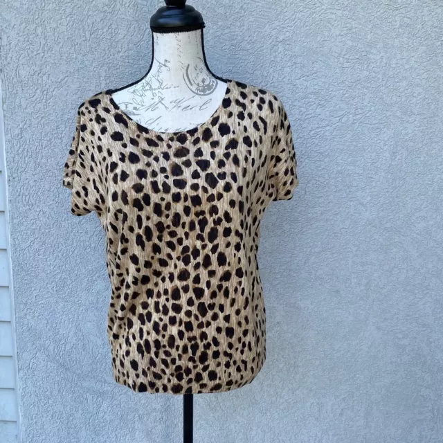 Merona Leopard Print Short Sleeve Cotton Blend Pullover Top Sz L NWT