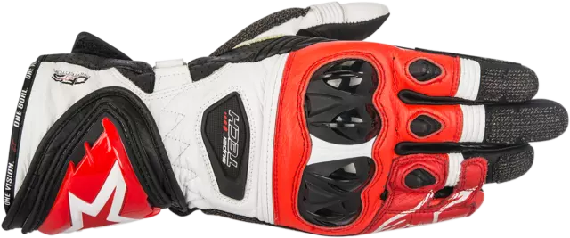 Alpinestars Black White Red Supertech Leather Motorcycle Racing Street Gloves