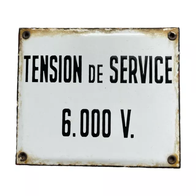 Plaque Émaillée Ancienne, Tension De Service 6000 V , Plaque Émaillée SNCF SNCB