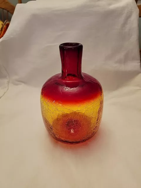 Vintage Blenko Joel Meyers Vase Amberina Tangerine Crackle Glass Hand Blown Vase