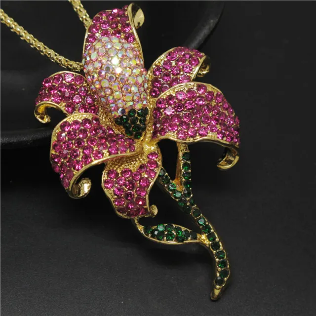 New Fashion Lady Rose Rhinestone Bling Flower Crystal Pendant Women Necklace 2