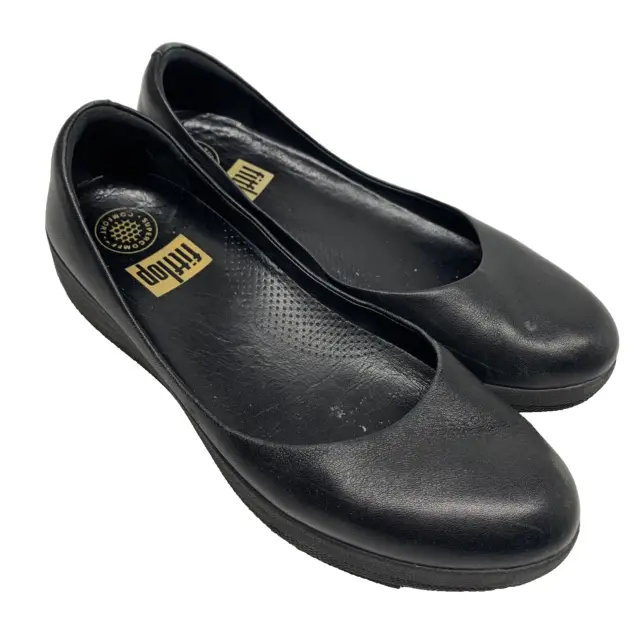 Fitflop Superballerina Ballet Flats Womens Size 7 Black Leather Slip On Shoes