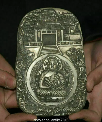 15CM Marked Ancient China Silver Dynasty Monk Sakyamuni Buddha inkstone inkslab