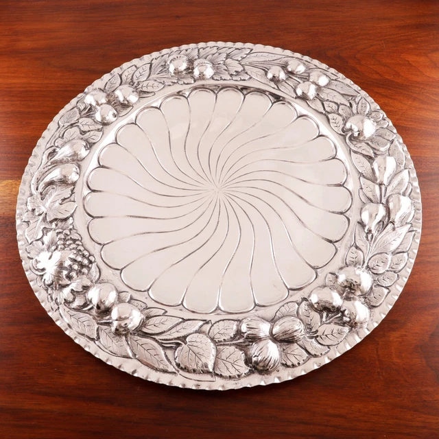 Colossal Italian? 800 Silver Serving Platter Fruit Border Floriform Center