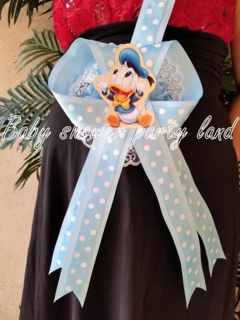 Baby Shower Mom To Be It's a Boy Sash Duck Blue polkadots Ribbon with Corsage