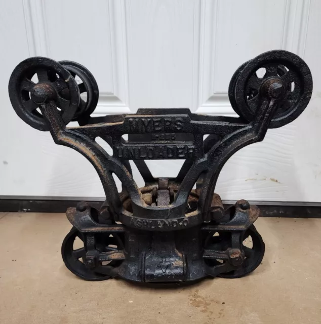 Antique FE Myers & Bro Unloader Cast Iron Hay Trolley - Ashland Ohio