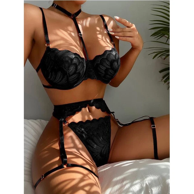 Donna Lingerie Sexy Pizzo Abito Intimo W/Reggicalze Set Notte Biancheria da