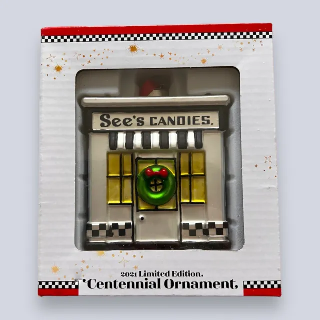 See's Candies 2021 Limited Edition Centennial Ornament - Glass ~ 3.5"