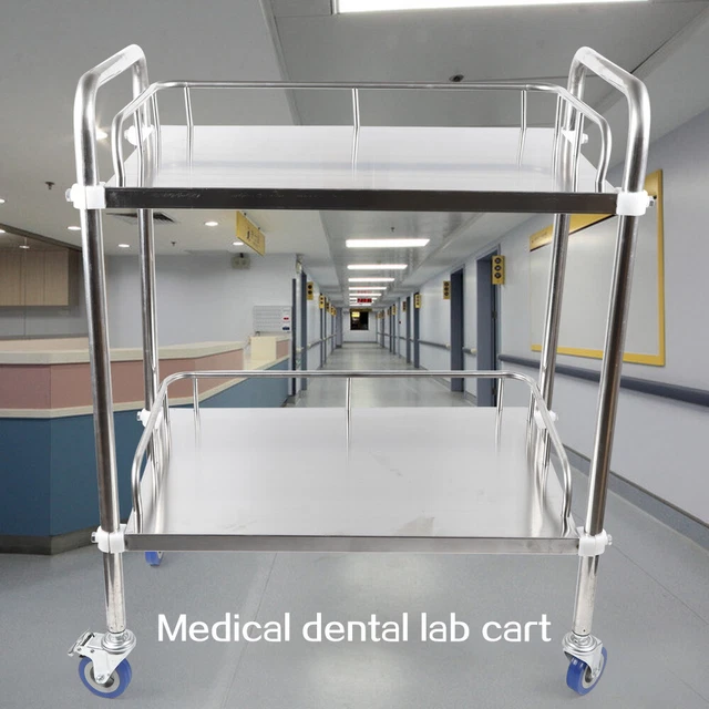 Metal Tool Medical Dental Lab Salon Mobile Cart Trolley Lockable Serving Cart