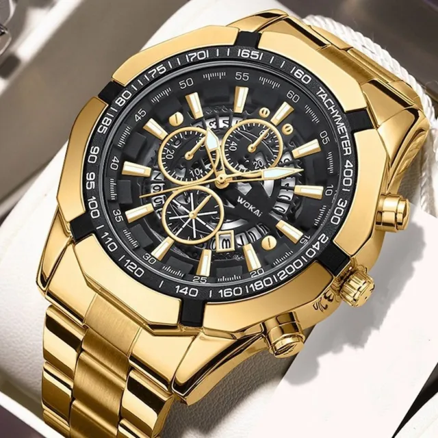 Luxury Waterproof Men's Gold Skeleton Watches Quartz Classic Fashion Wristwatch