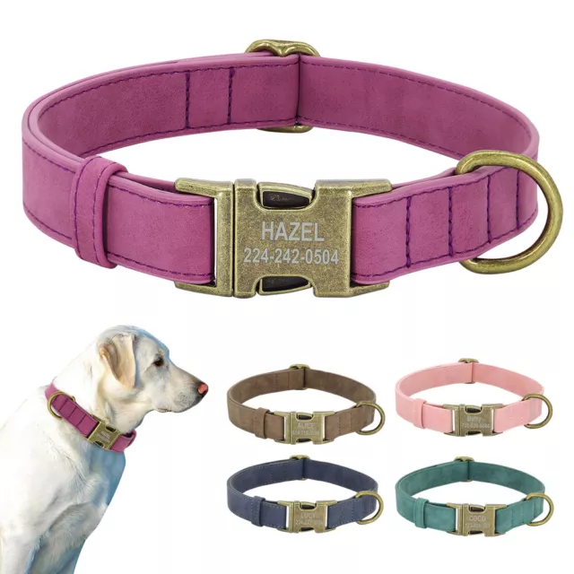 Dog Pet Cat Leather Collar Personalised Adjustable Custom Name / Number Engraved