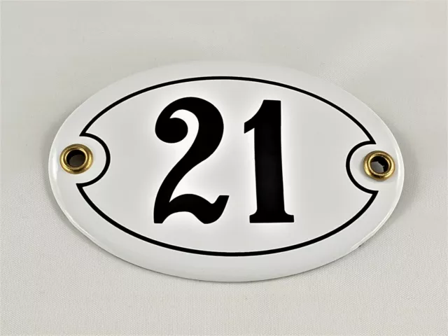 Emaille Hausnummer OVAL Nr. 21 weiß-schwarz Türschild Hausschild Schild Email