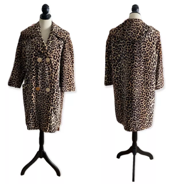 Vintage 1950s 1960s FAUX FUR Leopard Pea Swing Coat by Sidney's Roanoke M L