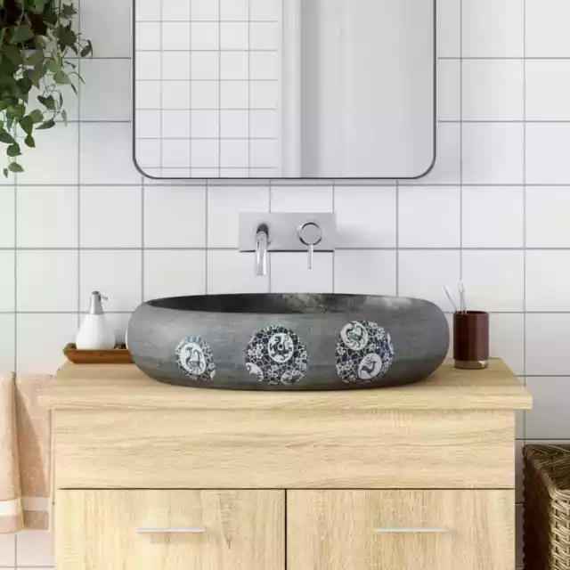 Arbeitsplatte Becken Grau Oval 59x40x15 CM Keramik