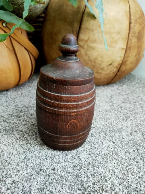 Antique oak hand turned carved Treen Wooden Jar 16cm tall