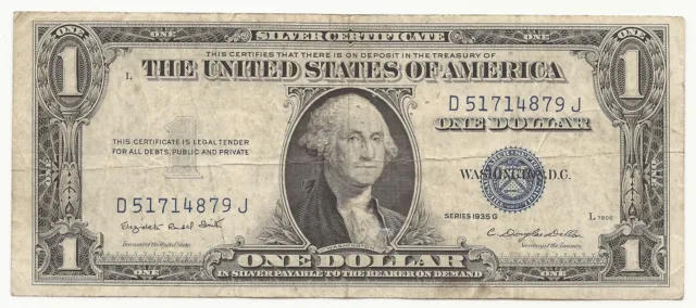 1935-G $1 Dollar Bill Silver Certificate Note VG/FINE IN GOD WE TRUST MOTTO